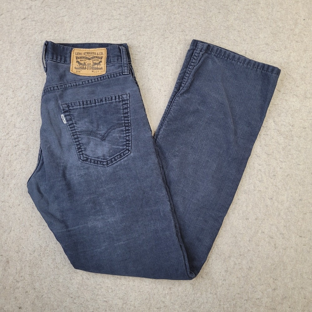 Levi's 514 Corduroy Pants Men's 30 x 32 Navy Blue Straight Leg Stretch